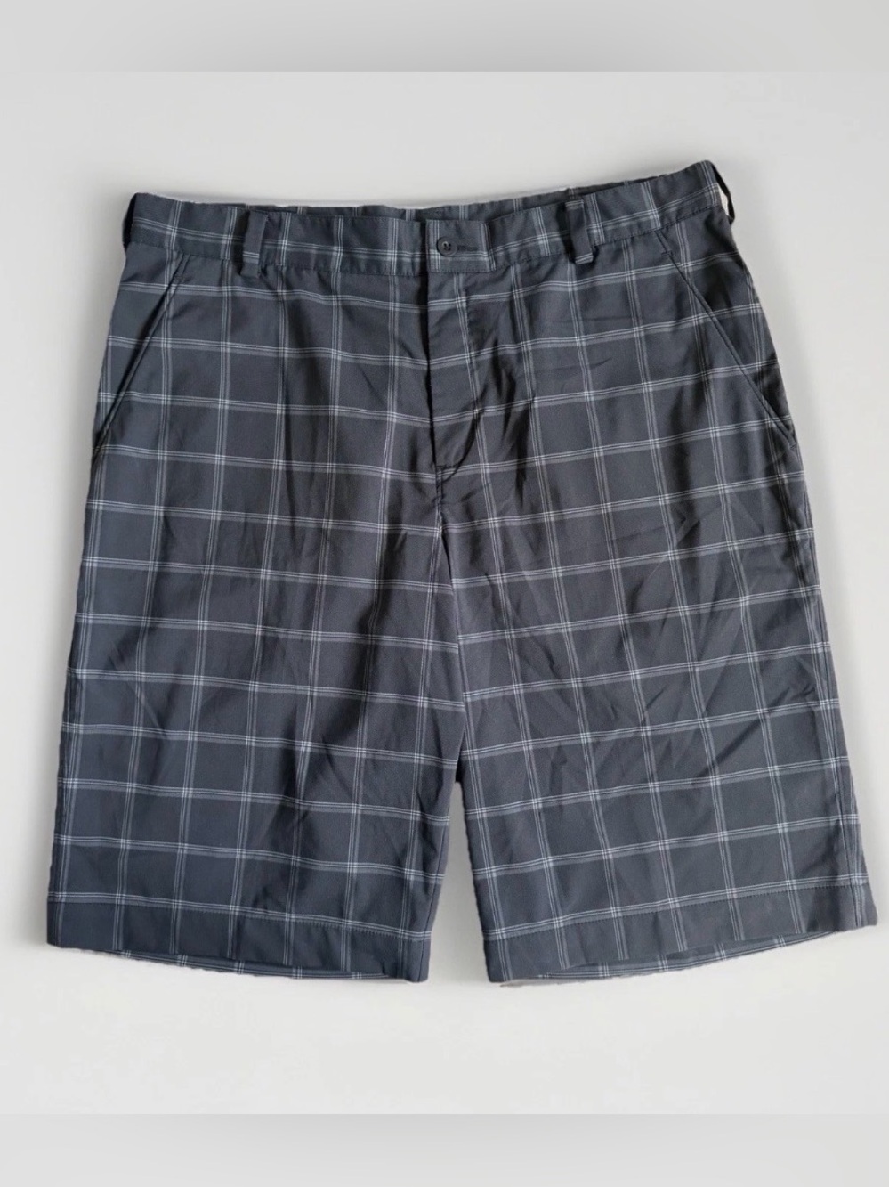 Nike Golf Dri-FIT Black Grey Plaid Performance Flat Front Tech Shorts Mens 34